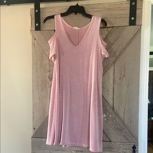 Pink Striped Cold Shoulder Dress